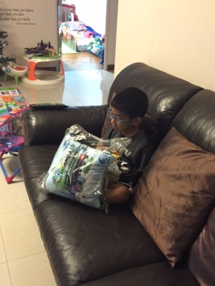 Insisting on hugging his Koko cushion and even for bedtime...zzzz