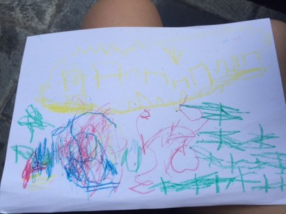 Family members are yellow in the building (yellow circle). Fireworks are the colourful bits and Supertrees are the green parts. :)